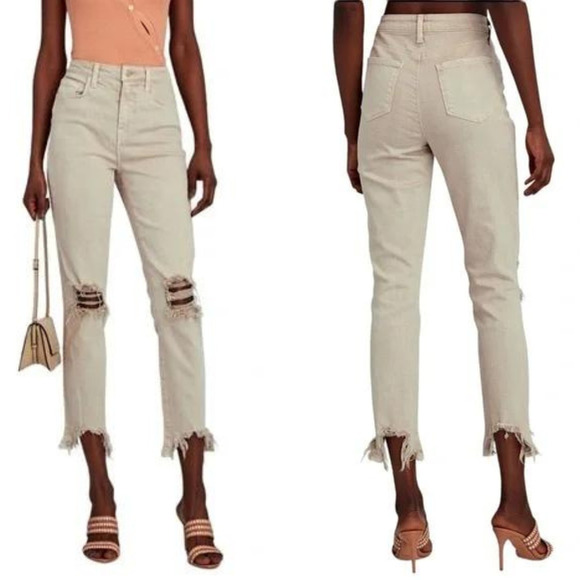 L'Agence High Line High Rise Skinny Distressed Jeans in Biscuit 24 - Picture 1 of 10